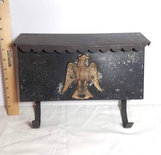 Vintage Wall Mount Black Mailbox with Brass Eagle Front