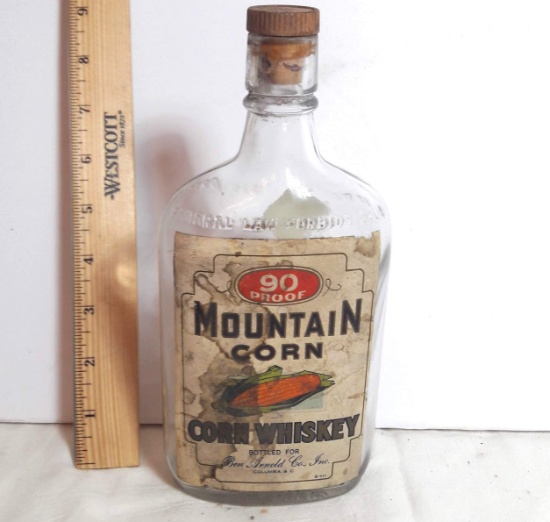 Vintage Glass Corn Whiskey Bottle 