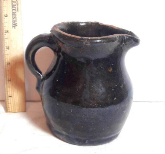 Vintage Brown Glazed Clay Small Pitcher/Creamer