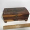 Vintage Wooden Jewelry Box with Cottage Scene & Etched Scene