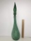 Vintage 22” Tall Green Glass Diamond Pattern Decanter with Stopper & Triangular Shaped Base