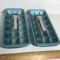 Pair of Aluminum Vintage Ice Cube Trays with Blue Bases