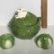 Adorable Ceramic Cabbage Lidded Bowl with Bunny & Cabbage Salt & Pepper Shakers