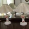 Pair of Vintage Milk Glass Lamps with Floral Design