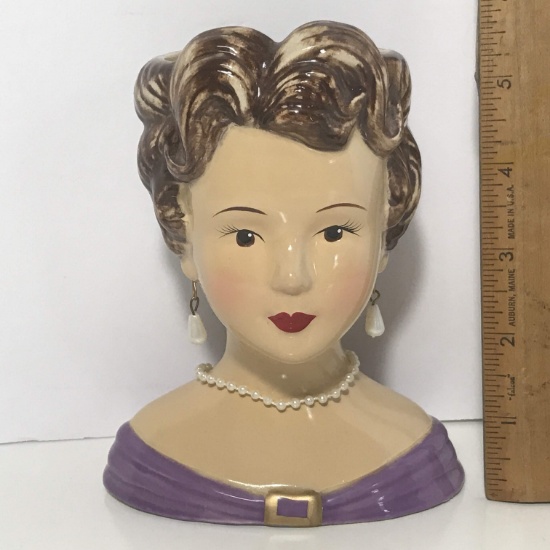 Ceramic Lady Head Vase with Earrings & Necklace