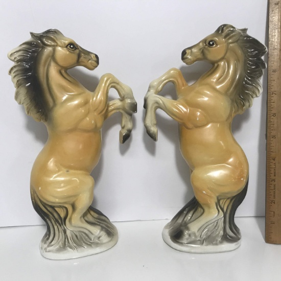 Pair of Ceramic Bucking Horse Figurines