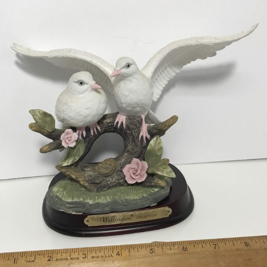 Porcelain Bird Figurine on Wooden Base by Wellington Collection