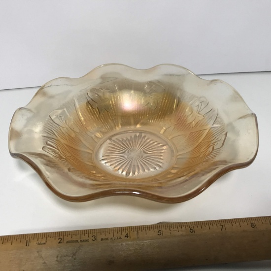 Vintage Iridescent Jeannette Glass Iris Herringbone Ruffled Edge Bowl
