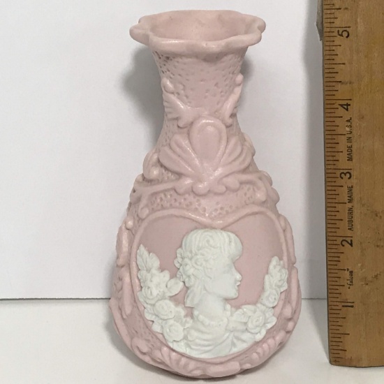 Pretty Pink Embossed Victorian Style Vase