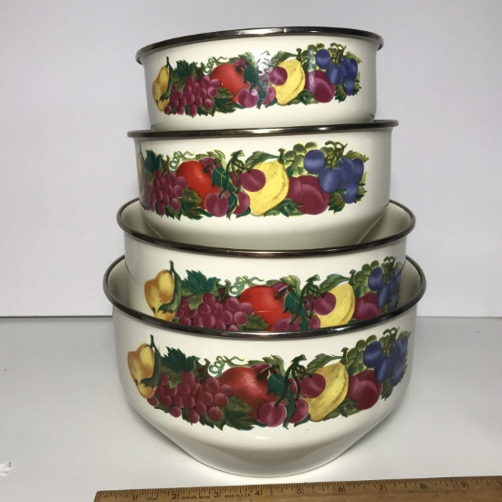 Set of 4 Vitroceramic Bowls with Fruit Design