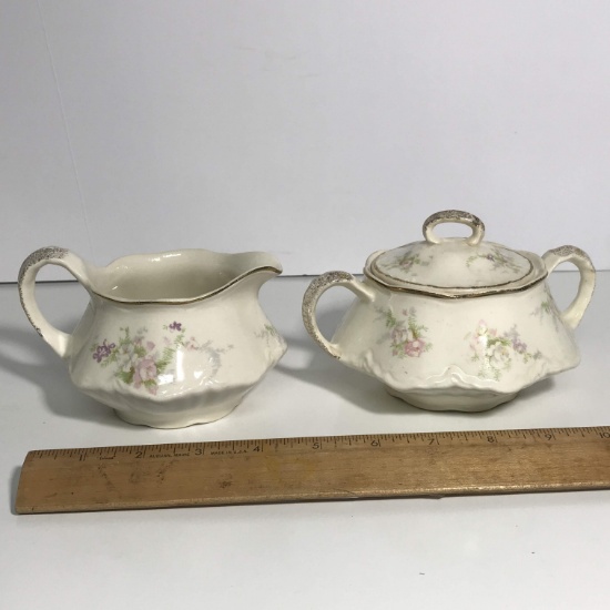 Early Homer Laughlin Creamer & Sugar Set with Floral Pattern