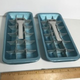 Pair of Aluminum Vintage Ice Cube Trays with Blue Bases