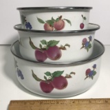 Set of 3 Enamel Bowls with Fruit Design