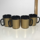 Set of 4 Retro Thermo-Serv Coffee Mugs in Black & Gold