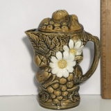 Vintage Embossed Fruit & Daisy Pitcher with Lid - Made in Japan