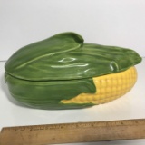 Vintage Hand Painted Corn Shaped Serving Bowl with Lid