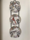 Set of 3 Collectible Bird Plates with Metal Plate Holder Wall Hanging
