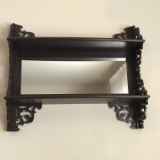 Beautiful Hand Made Carved Wood Wall Shelf with Mirrored Back