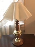 Small Wood with Brass Table Lamp