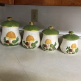 Lot of Vintage Ceramic Mushroom Canisters with Lids