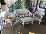 4 pc White Wicker Patio Set with Cushions
