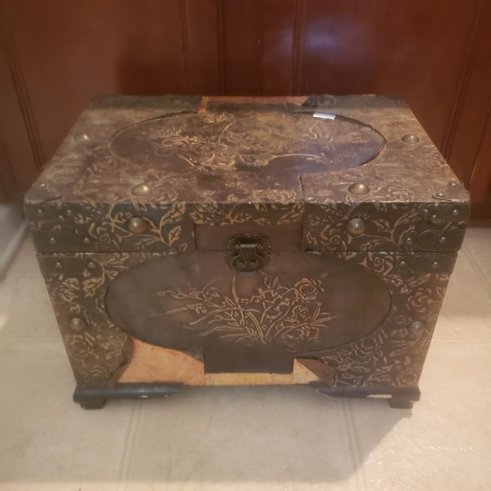 Decorative Metal Covered Trunk Chest