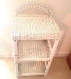 Vintage White Wicker Shelf Side Table Nightstand