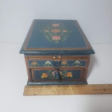 Vintage Wood Hand Painted Floral Jewelry Box