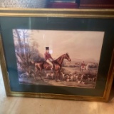 Vintage English Hunting Scene Framed Art Print in Gilt Frame