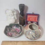 Vintage Asian Décor Lot, Vase, Bowls, Buddha