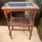 Vintage Wood Two Tier Side Table with Glass Insert