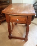 Vintage Wood Drop Leaf Side Table with Single Drawer