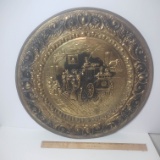 Vintage Large Round Brass Relief Tray