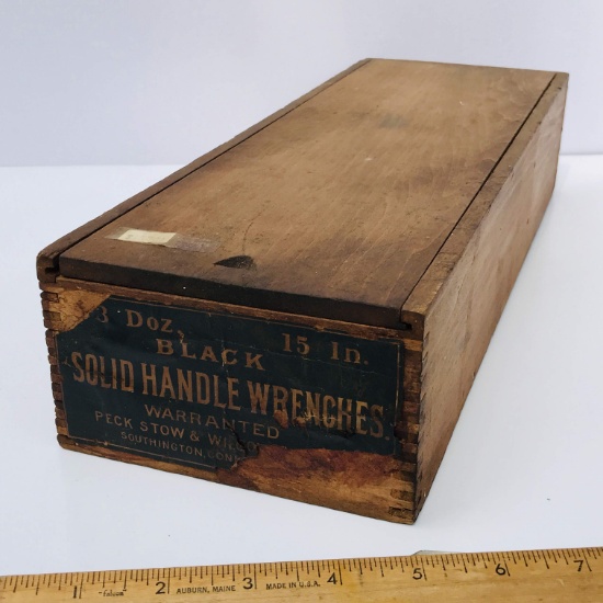 Primitive Dove-tailed Advertisement Box with Sliding Lid for Black Solid Handle Wrenches