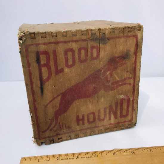 Early Wooden “Blood Hound” Tobacco Plugs Advertisement Crate with Dove-tailed Corners