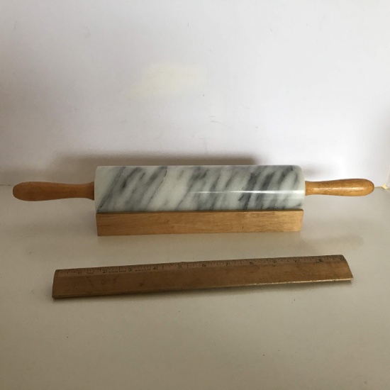2 pc Marble Rolling Pin with Wooden Base