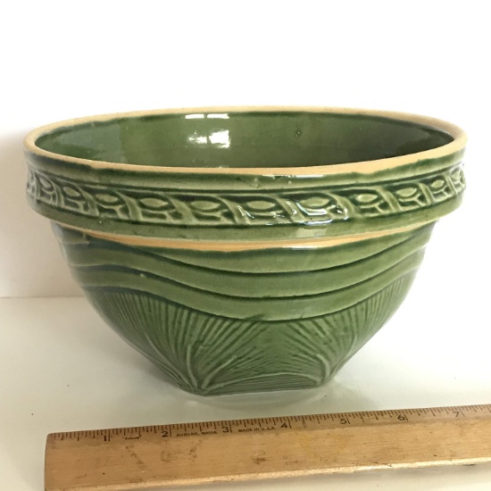 Vintage Green Pottery Bowl with Square Base