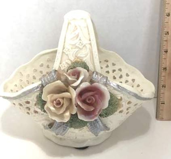 Victorian Collection Porcelain Floral Trinket Basket