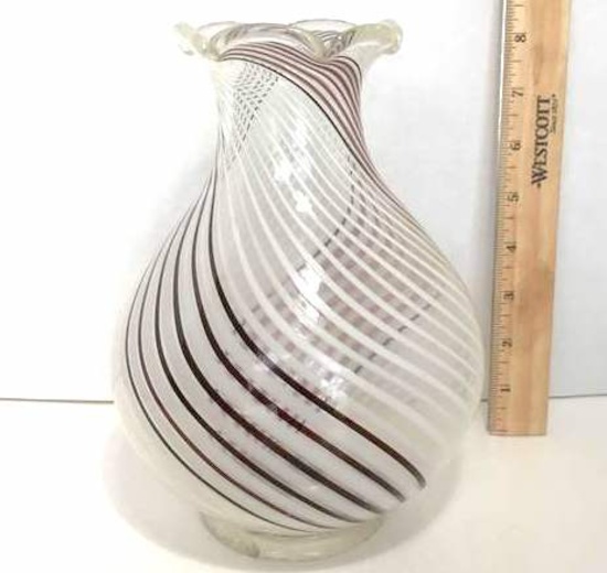 Vintage Swirled Glass Vase with Ruffled Edge