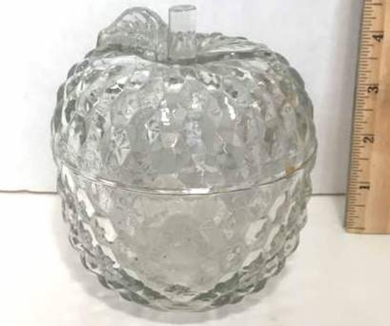 Heavy Glass Apple Candy Dish with Lid