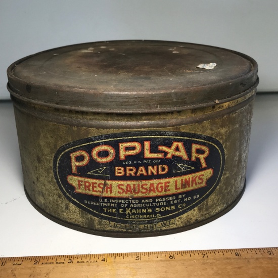 Vintage “Poplar Brand Fresh Sausage Links” Advertisement Tin