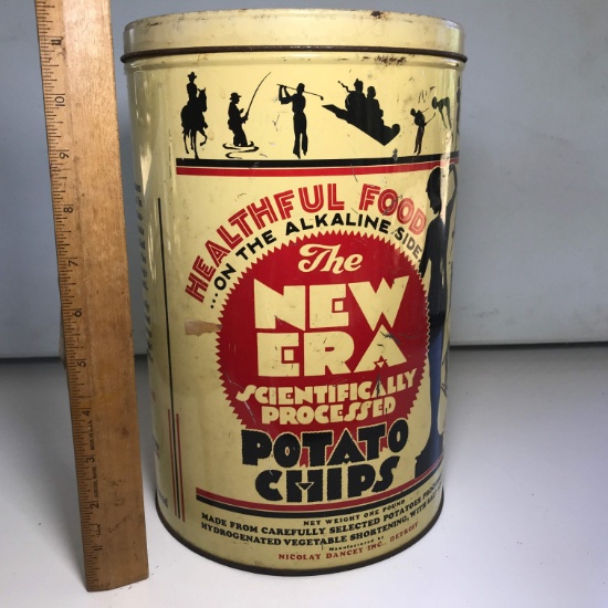 Vintage “The New Era Potato Chips” Advertisement Tin with Lid
