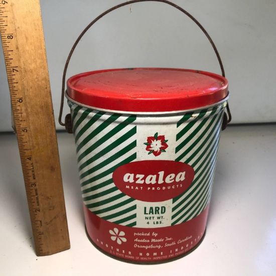 Vintage “Azalea Meat Products” 4 lb Advertisement Lard Bucket with Lid
