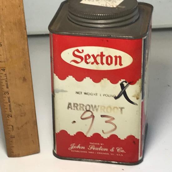 “Sexton” Vintage Arrowroot Advertisement Can with Lid