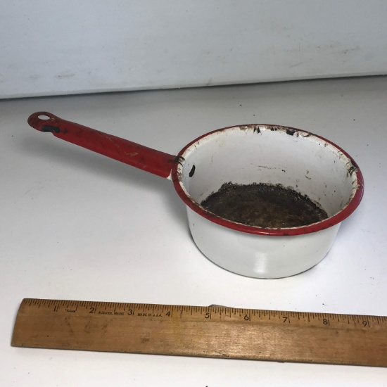 Vintage Red & White Enamel Ware Small Pot