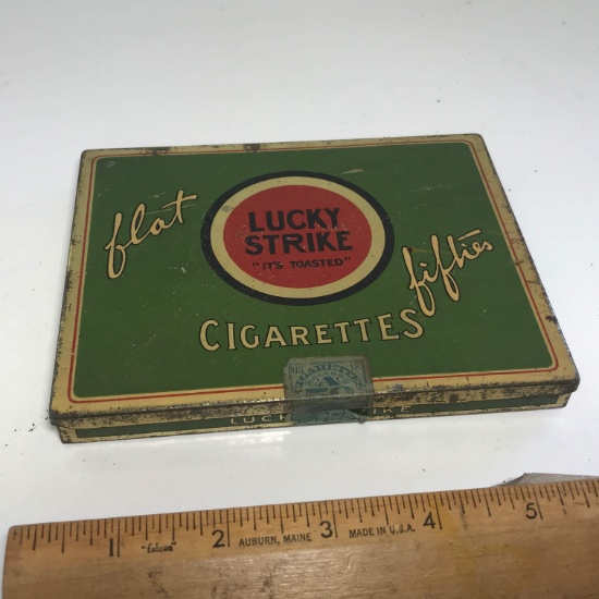 Early “Flat Lucky Strike Cigarettes” Advertisement Tin