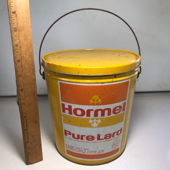 Vintage “Hormel” Pure Lard 8 lb Advertisement Bucket with Lid