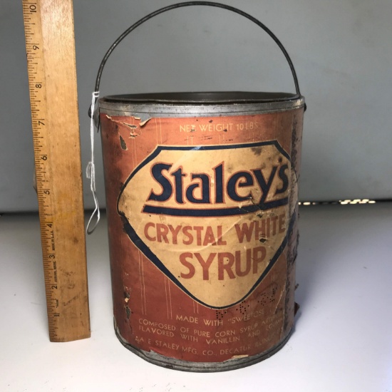 Vintage “Staley’s Crystal White Syrup” Advertisement Tin with Lid