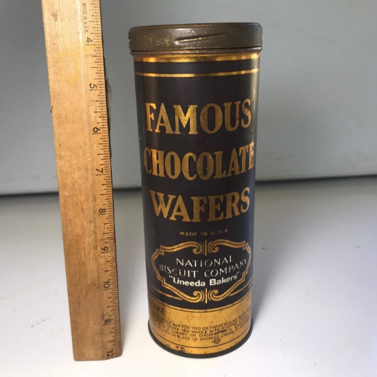 Vintage “Uneeda Bakers” Famous Chocolate Wafers Advertisement Tin with Lid