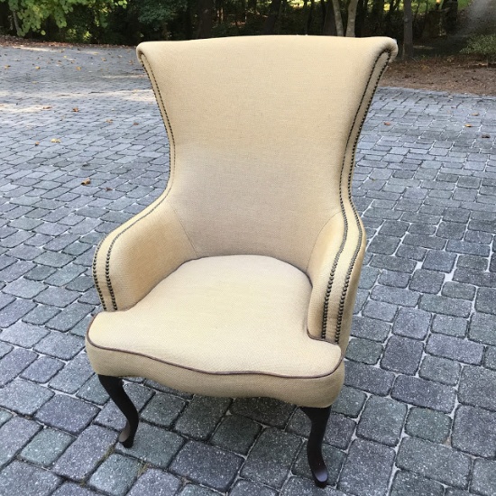 Nice Wingback Chair with Decorative Brass Brads & Queen Anne Legs